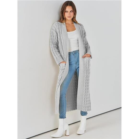 Womens Long Cardigan Sweaters Trendy Grey - Picture 1 of 5